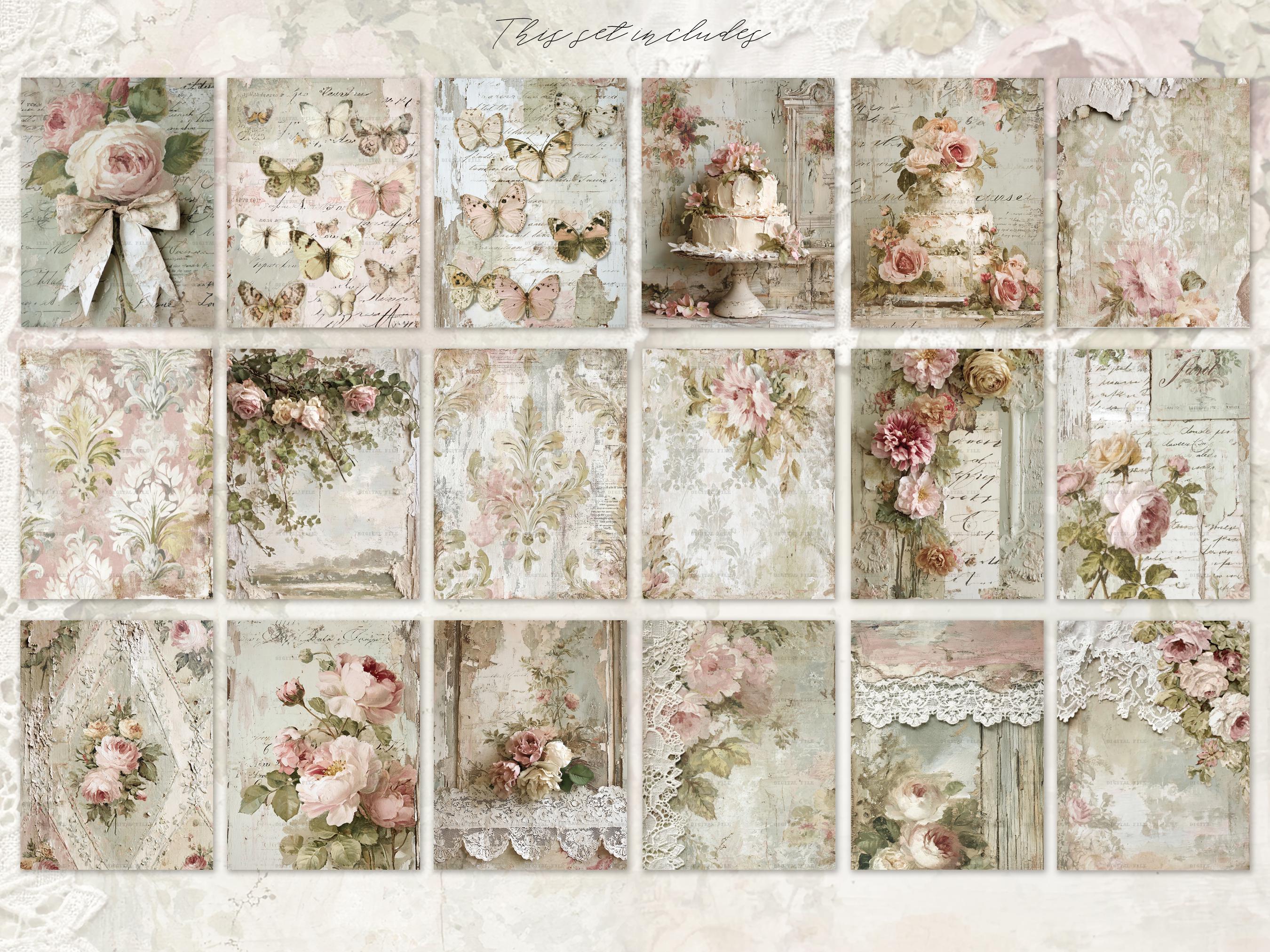 Shabby Chic Kit, Junk Journal Pages: Vintage Background, Delicate ...