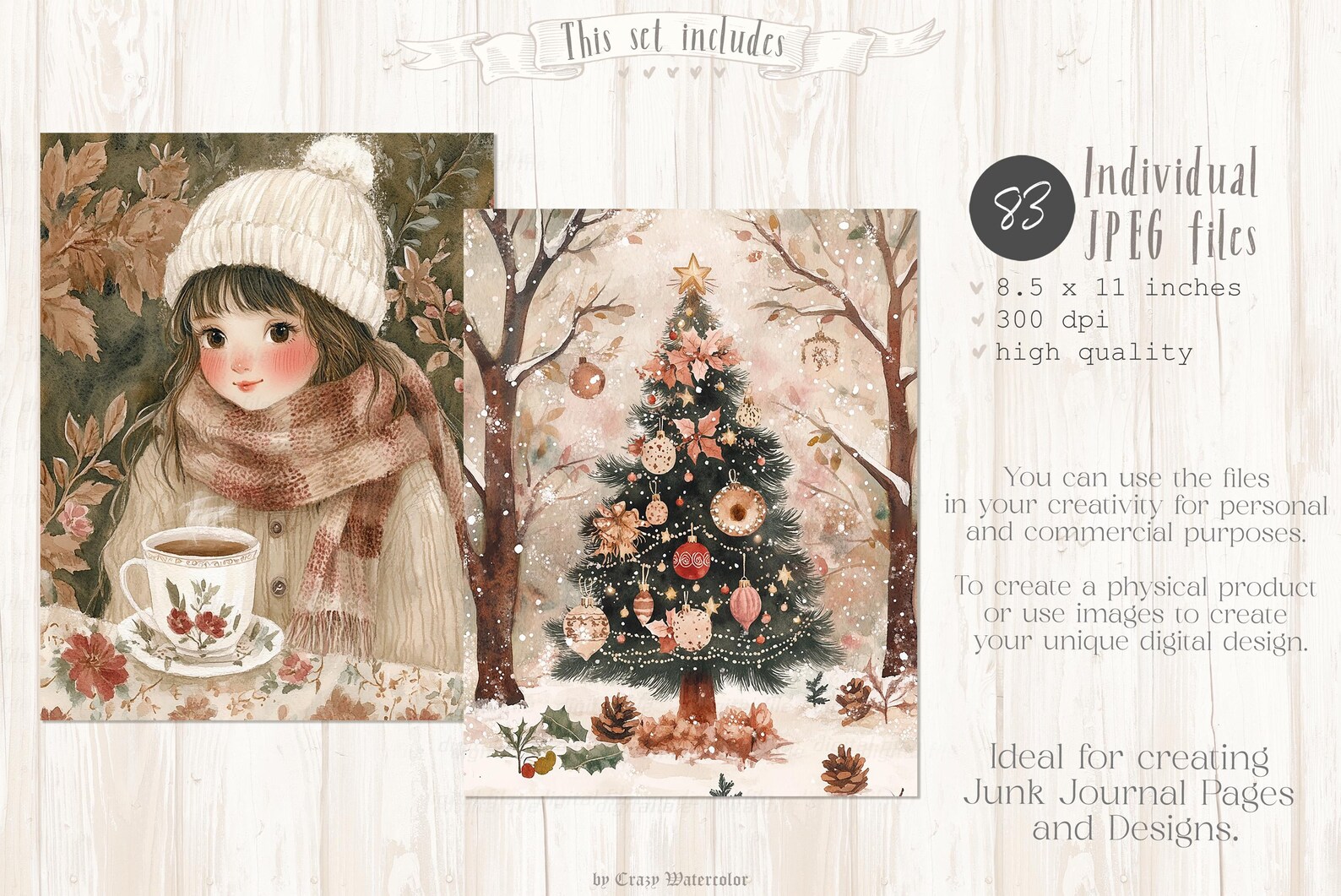 Winter Christmas Junk Journal Kit: Rustic Holiday Ephemera (digital ...