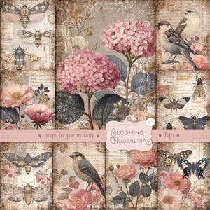Nostalgia in fiore 67 immagini: pagine di collage di acquerelli, cottagecore, natura, effimeri stampabili vintage rustici, fiori, download DIGITALE