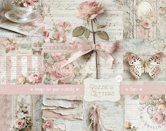 Shabby Chic kit, Junk Journal pages: Vintage background, delicate scrapbook paper (Digital Download)