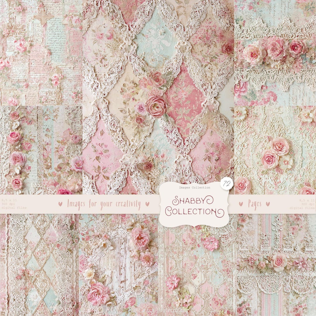 Shabby Chic Kit, Junk Journal Pages: Vintage Background, Delicate ...