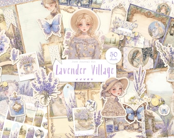Lavender Village Junk Journal Kit: Shabby Chic Ephemera (Digital Download)