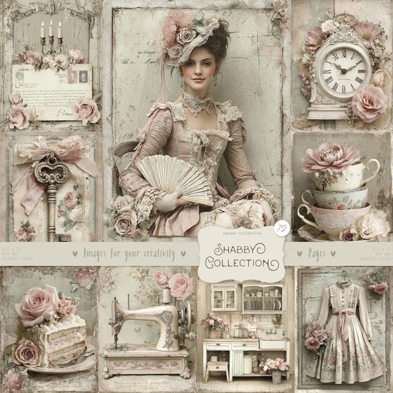 Shabby Chic Junk Journal Kit: Provence Ephemera, Victorian Pages (Digital Download)