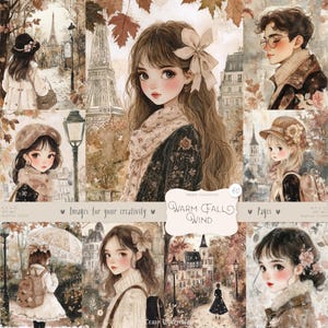 60 imágenes de viento cálido de otoño: otoño parisino vintage, páginas francesas con acuarela, material efímero acogedor, kit de álbum de recortes digital, imágenes imprimibles de diario basura