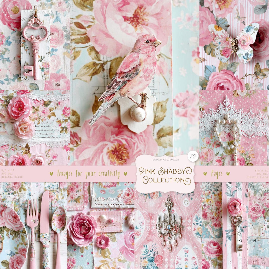 Shabby Chic Kit, Junk Journal Pages: Vintage Background, Delicate ...