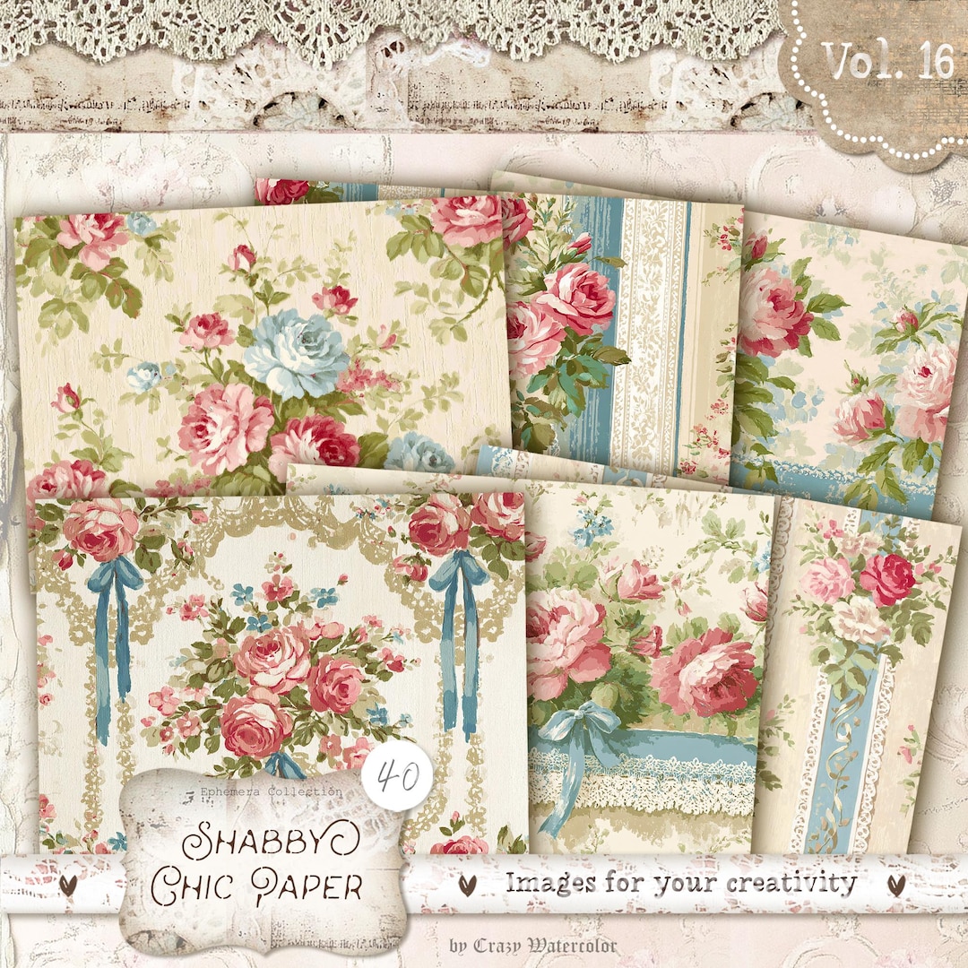 Shabby Chic Paper , Junk Journal Pages: Vintage Background, Delicate ...