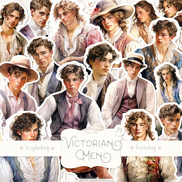 Victorian Men Watercolor Fussy Cuts: Handsome Gentlemen, Vintage Male Portraits, Fashion Men, Scrapbook Ephemera, Planner Stickers, DIGITAL