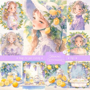 レモネード作り 32枚の画像/ページ: 水彩レモンのクリップアート、イタリアンキッチン、女性、カード、印刷可能なスクラップブック、エフェメラ、デジタルダウンロード