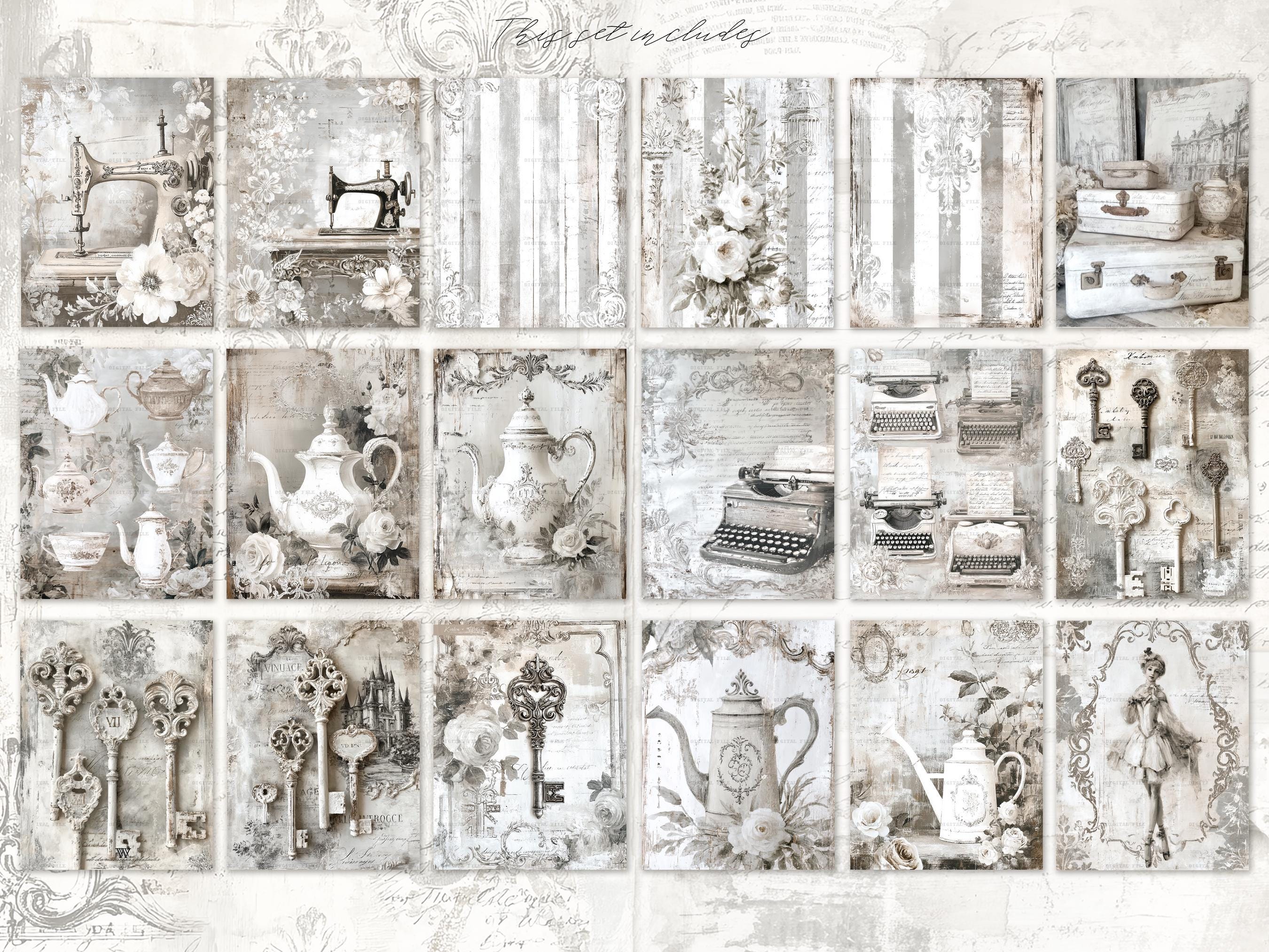 Shabby Chic Kit, Junk Journal Pages: Vintage Background, Delicate ...