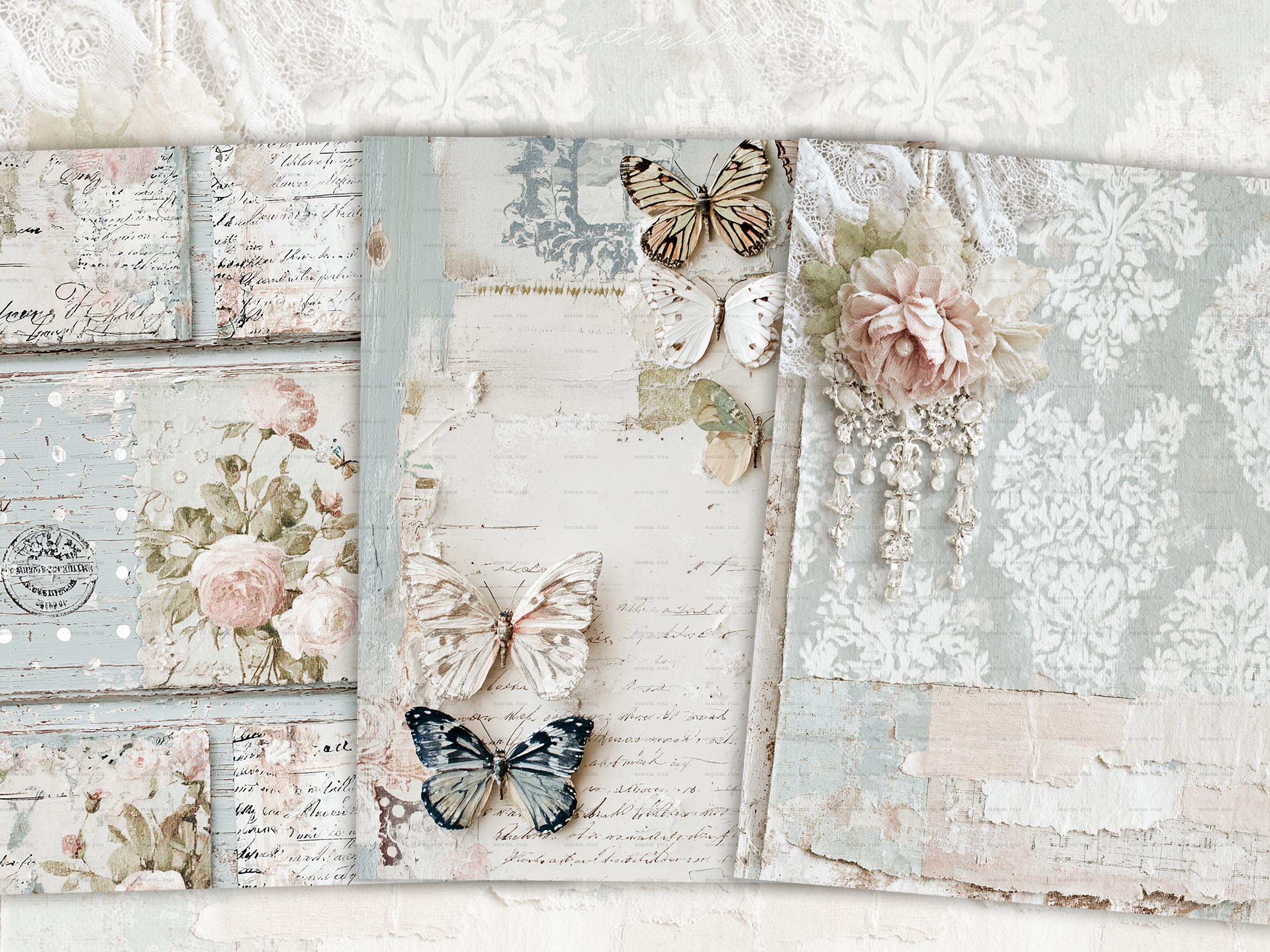 Shabby Chic Kit, Junk Journal Pages: Vintage Background, Delicate ...