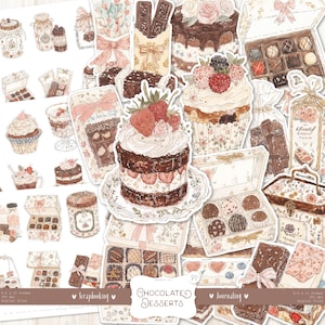 Schokolade Nachtisch 80 Fussy Schnitte: DG ITAL Scrapbooking Aufkleber, Süßigkeiten Clipart, Cafe Ephemera, Konditorei, Vintage Bäckerei Printables