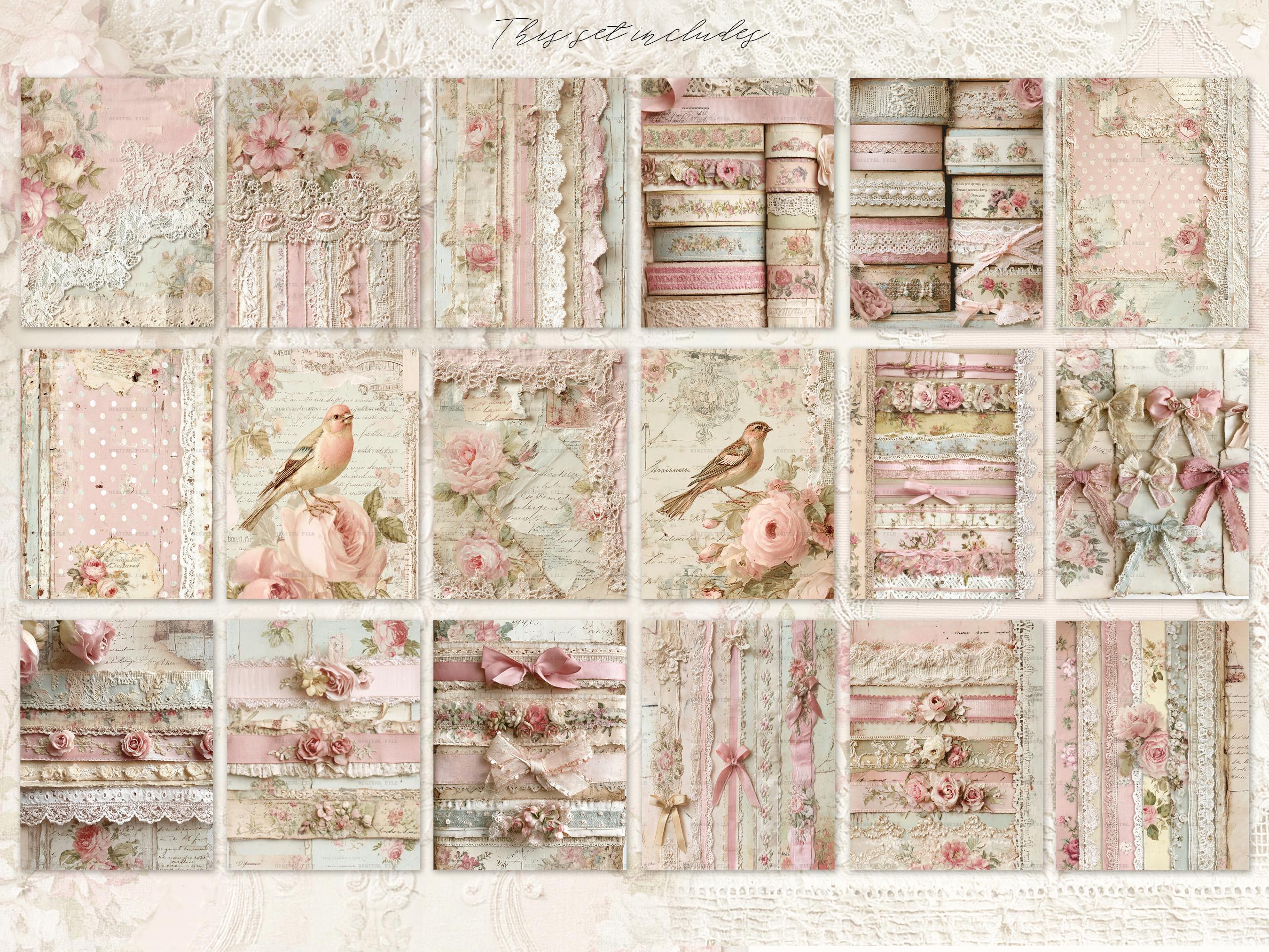 Shabby Chic Kit, Junk Journal Pages: Vintage Background, Delicate ...