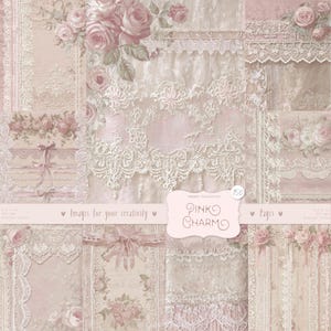 Pink Shabby Chic Ephemera: Lace, Fabric, Paper - 150 Images (Digital Download)
