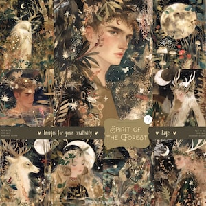 Spirit of the Forest Clipart & Seiten - Mystisches Waldland, Feen, Hexen, Tiere, Scrapbook Ephemera, Fantasy digitaler Download