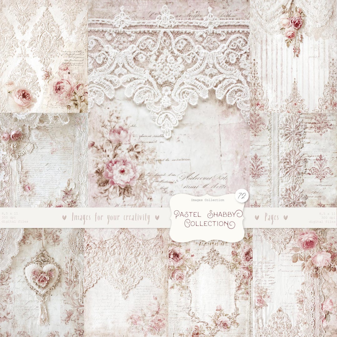 Shabby Chic Kit, Junk Journal Pages: Vintage Background, Delicate ...