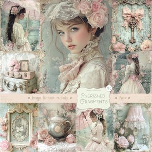 Cherished Fragments 180 immagini: pagine di diario Shabby Chic DIGITALI, effimeri vittoriani d'epoca, carta per album stampabile, rosa pastello blu