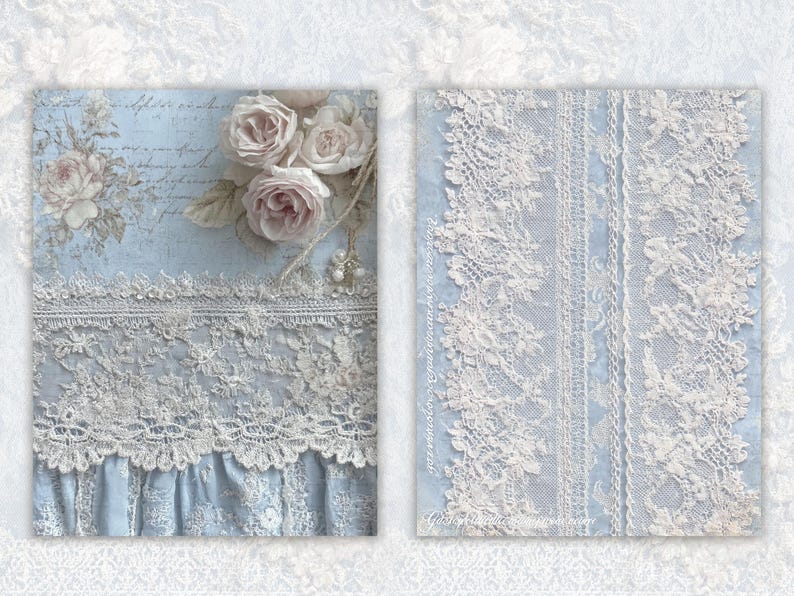 Blue Shabby Chic Junk Journal Kit: Scrapbook Background, Digital Paper ...