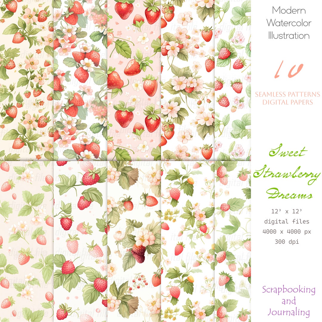 Sweet Strawberry Dreams Seamless Patterns: Cute Berries, Kawaii Fruits ...