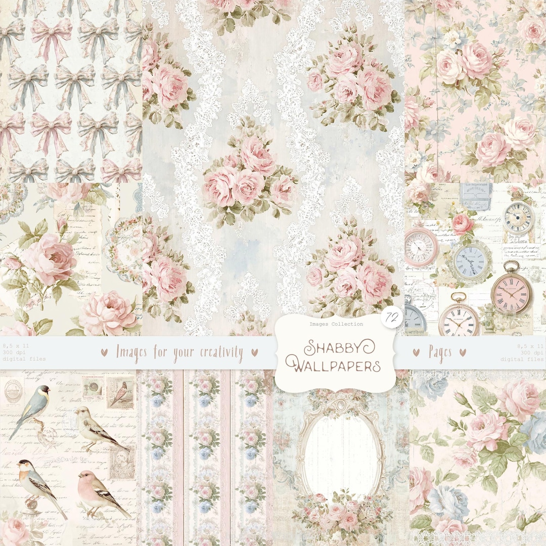 Shabby Chic Kit, Junk Journal Pages: Vintage Background, Delicate ...