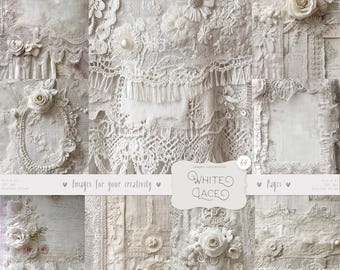 Weiße Spitze Shabby Chic Junk Journal Kit: Vintage Ephemera