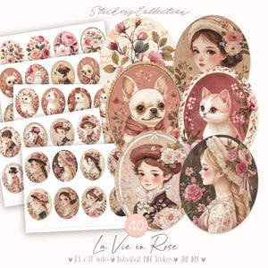 La Vie en Rose 40 Fussy Cuts: adesivi vittoriani DIGITALI, effimeri shabby chic, donne vintage, clipart civettuola, kit diario romantico