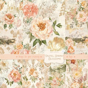 Pastell Frühlingsblüten Hintergründe 80 Bilder: Vintage goldene Seiten, gealtertes Blumen Papier, shabby Textur, druckbare Ephemera DIGITAL Download