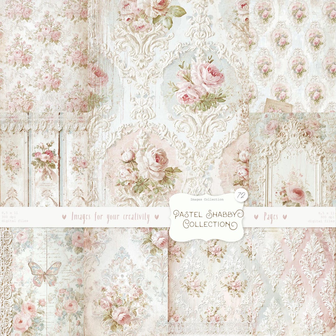 Shabby Chic Kit, Junk Journal Pages: Vintage Background, Delicate ...