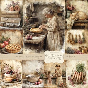 Old Kitchen Romance 280 Obrazy: CYFROWE Strony Dziennika Śmieci, Zabytkowa Piekarnia, Estetyka Rustykalnej Kuchni, Dom Wiejski, Jesienne Wydruki Cottagecore