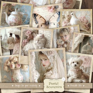 Pastell Souvenirs 30 Polaroid Karten: DIGITALE Fotos, French Cottagecore, Junk Journal, Bilder, Vintage Shabby Chic Ephemera, Teeparty