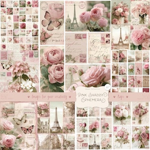 Objetos efêmeros rosa shabby chic: folhas de colagem para impressão do Junk Journal (download digital)