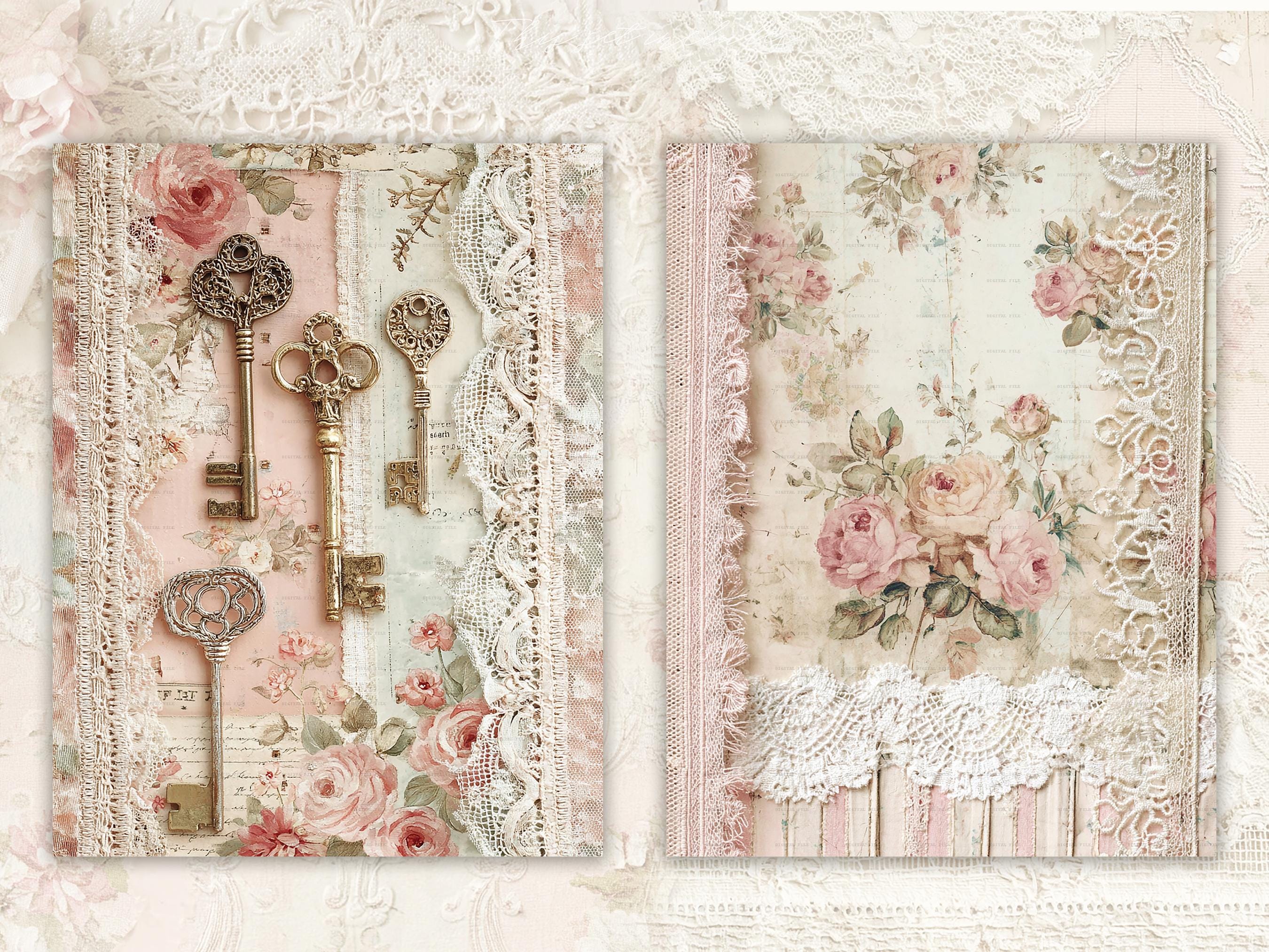 Shabby Chic Kit, Junk Journal Pages: Vintage Background, Delicate ...