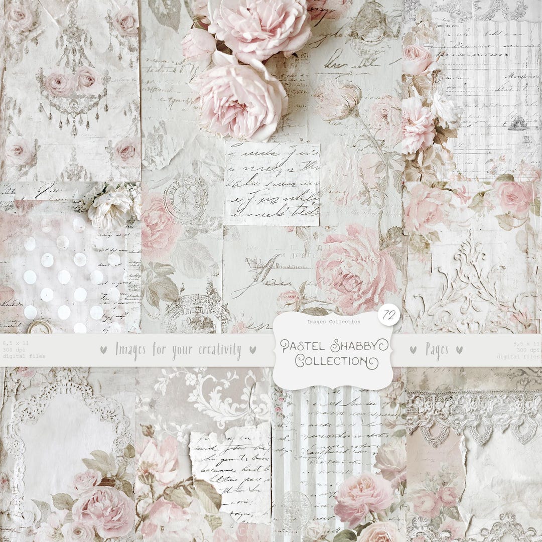 Pastel Shabby Chic Junk Journal Kit: White Scrapbook Background ...