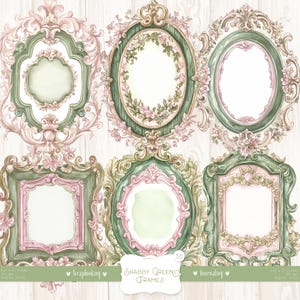 Shabby Grüne Bilderrahmen 50 Clipart: DIGITALE Borten im viktorianischen Stil, rustikale Holzrahmen, Shabby Chic, Kokettes Scrapbook Kit, Pastell Ephemera