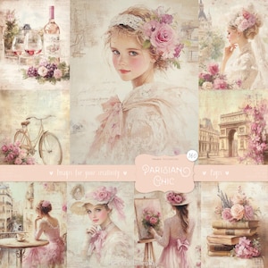 Parisian Chic 160 Immagini: Pagine in stile francese vintage ad acquerello, Sfondo shabby chic, Vittoriano, Materiale effimero stampabile, Download DIGITALE