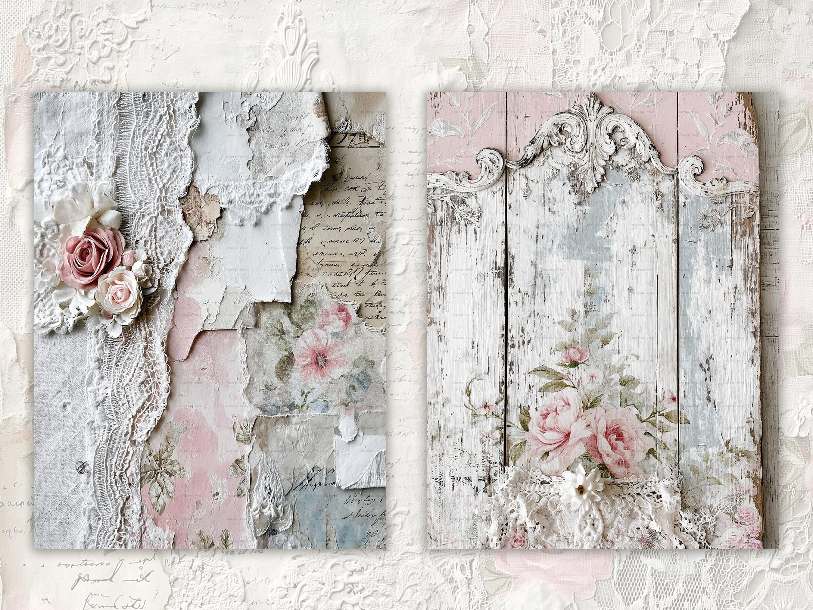 Shabby Chic Kit, Junk Journal Pages: Vintage Background, Delicate ...