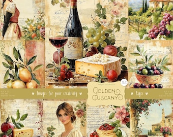 Toscane Junk Journal-pagina's: Italiaanse ephemera, clipart wijn en kaas (digitale download)