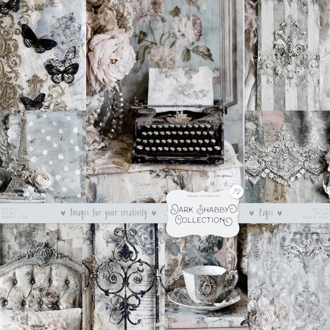 Black Shabby Chic Junk Journal Kit: Scrapbook Background, Dark Digital ...