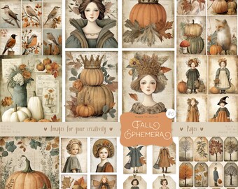 Fall Junk Journal Kit: Printable Ephemera, Pumpkins, Flowers (Digital Download)