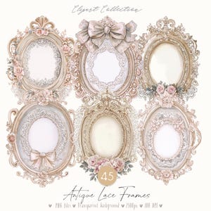 Antique Lace Frames Clipart: Victorian Shabby Chic Borders (Digital Download)