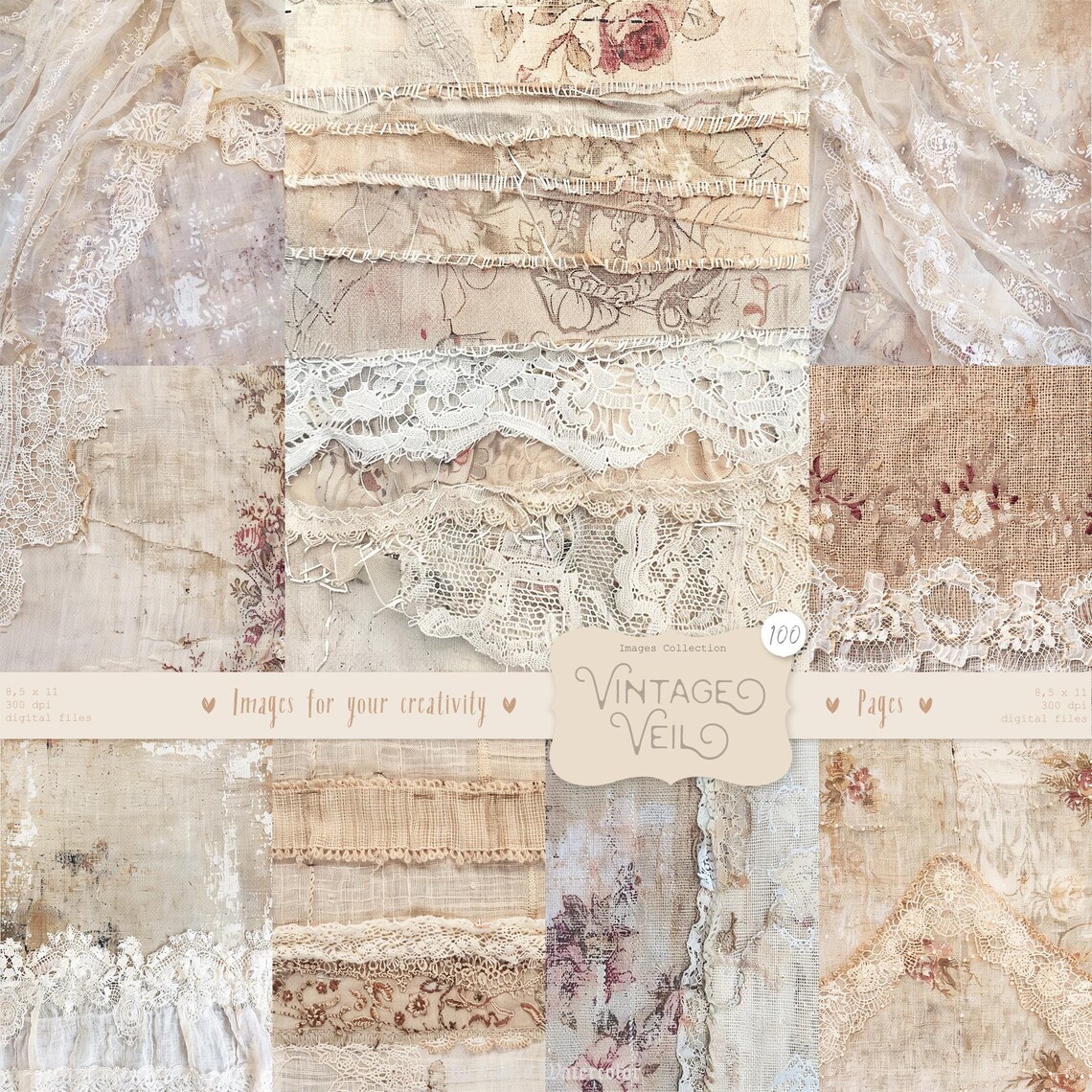 Shabby Chic Paper Textures: Vintage Fabric Backgrounds (digital ...