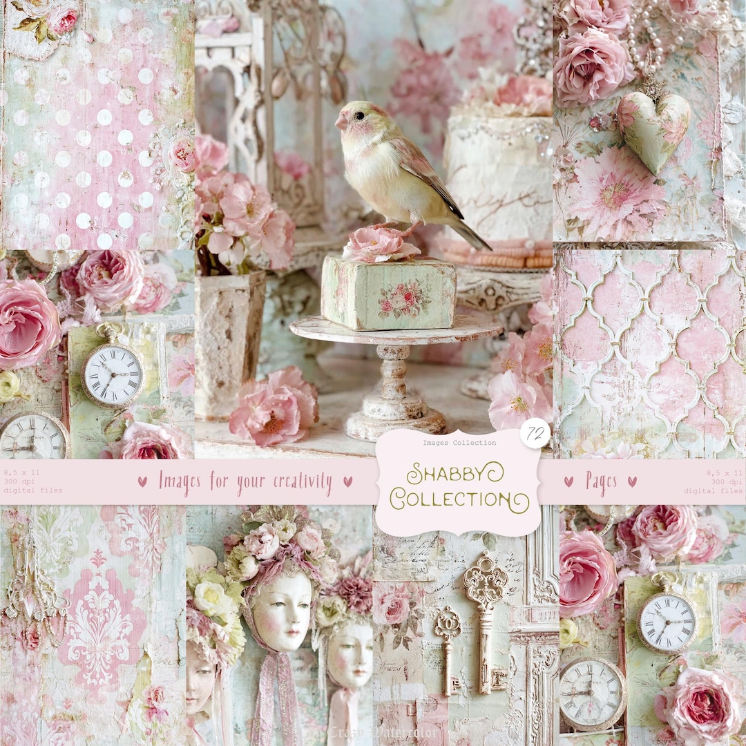 Shabby Chic Kit, Junk Journal Pages: Vintage Background, Delicate ...