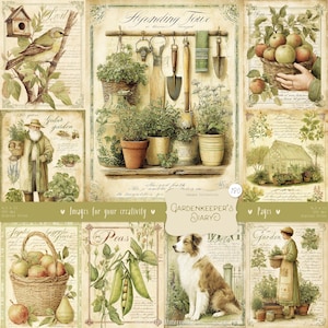 Diario del giardiniere 180 immagini: pagine da giardino acquerellate, cottagecore, country, effimere vintage rustiche stampabili, download DIGITALE