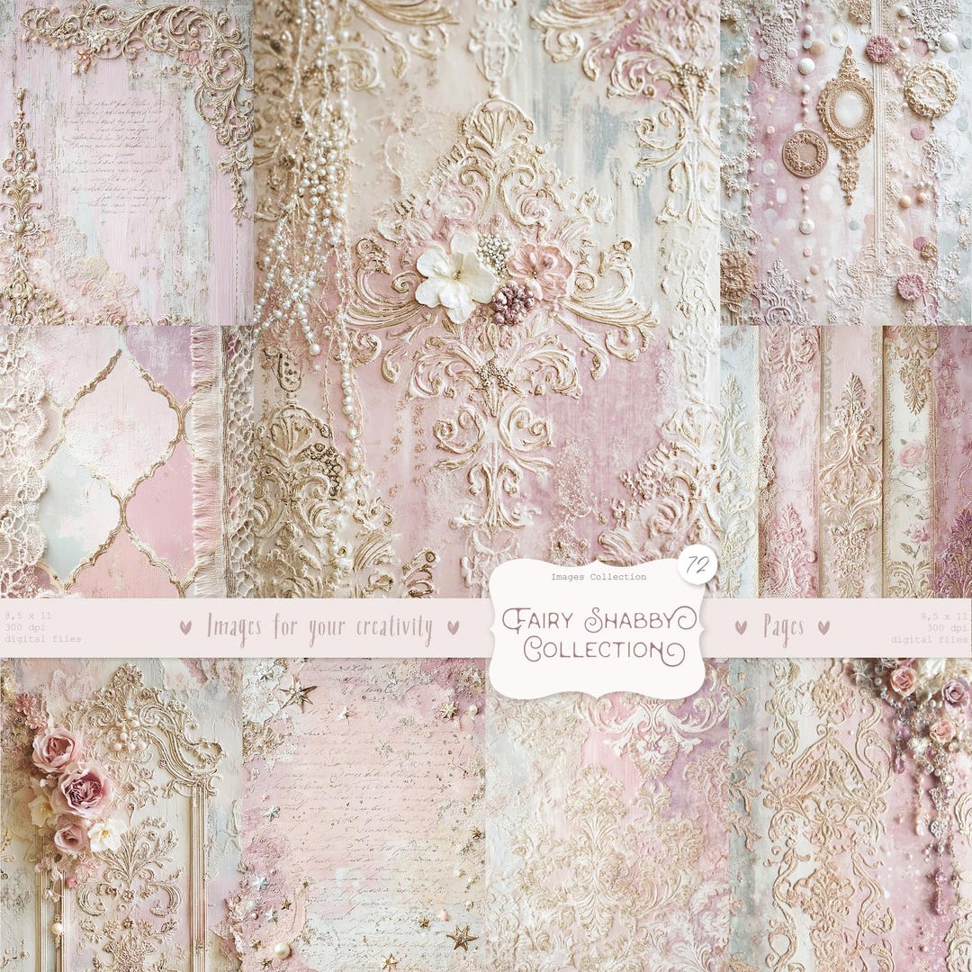 Shabby Chic Kit, Junk Journal Pages: Vintage Background, Delicate ...