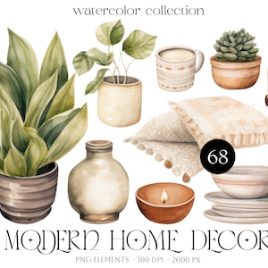 Modern Home Decor collection - Watercolor Clipart - transparent background - Commercial use - Digital files - png - scrapbooking
