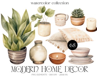 Modern Home Decor collection - Watercolor Clipart - transparent background - Commercial use - Digital files - png - scrapbooking