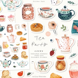 Découpes difficiles à l'aquarelle pour le goûter : décoration d'intérieur confortable, vaisselle, théières, bonbons, cliparts, albums éphémères de scrapbooking, pack d'autocollants pour agenda, NUMÉRIQUE