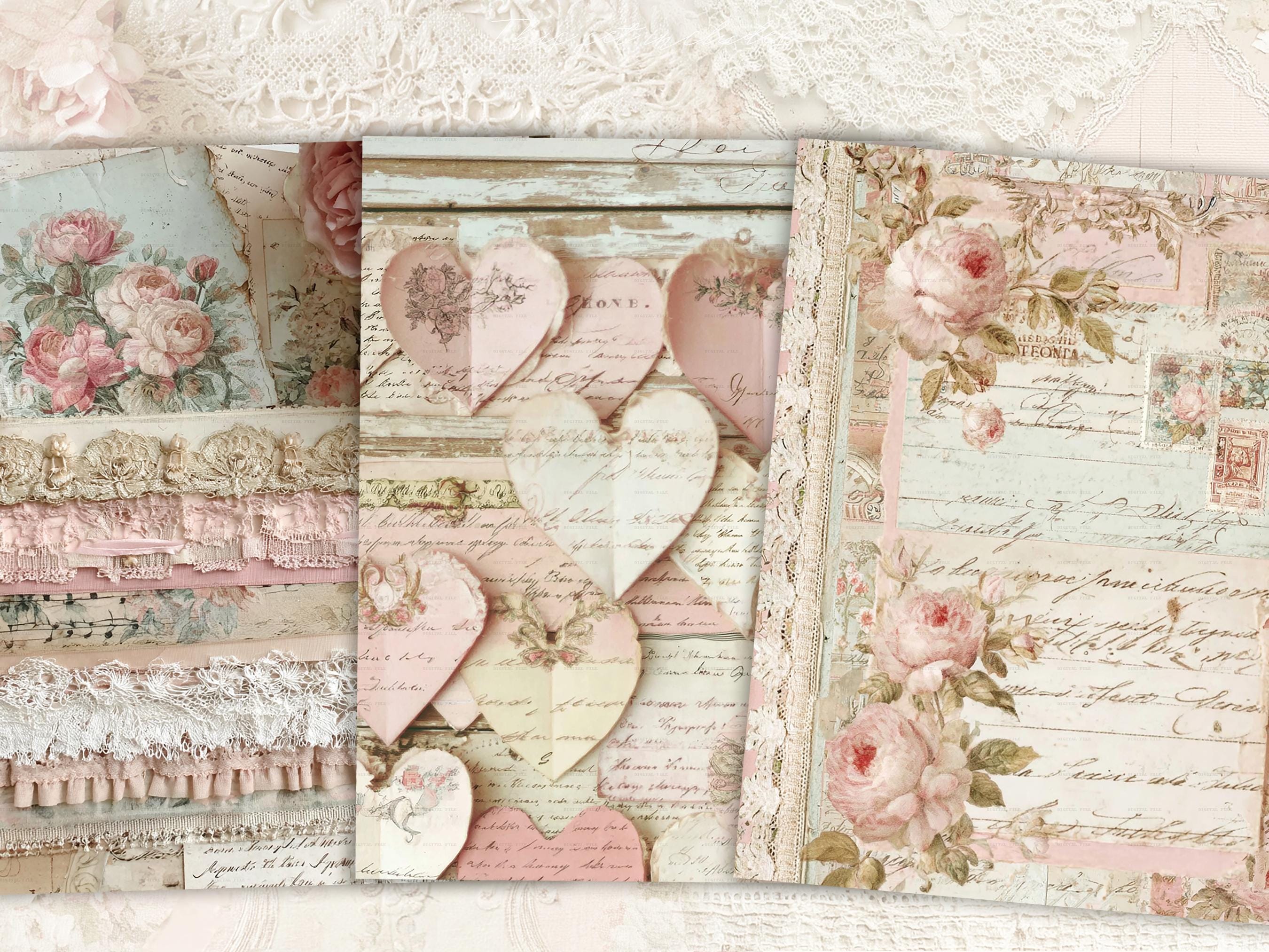 Shabby Chic Kit, Junk Journal Pages: Vintage Background, Delicate ...