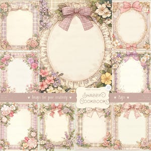 Livro de receitas Shabby com 32 imagens: planejador com páginas vazias, convites, modelo de livro de receitas, cartões, scrapbook para impressão, papel para itens efêmeros, download digital