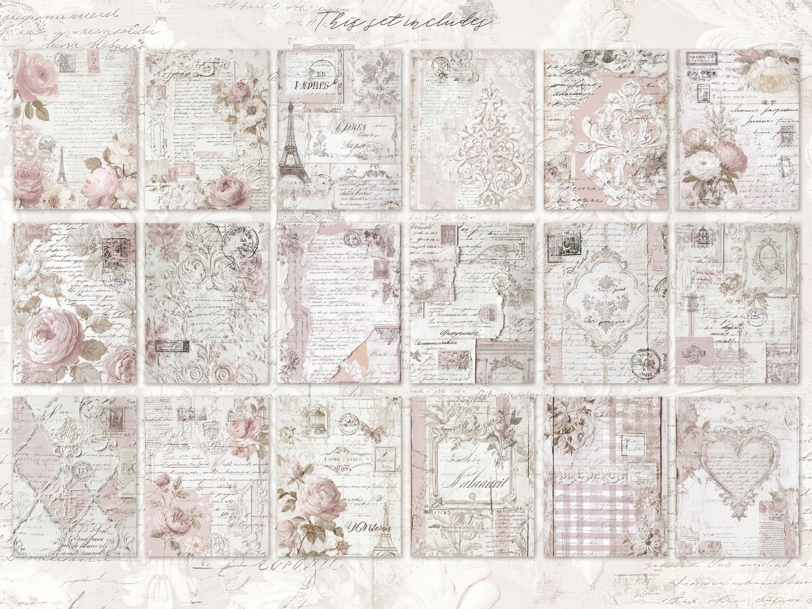 Shabby Chic Kit, Junk Journal Pages: Vintage Background, Delicate ...