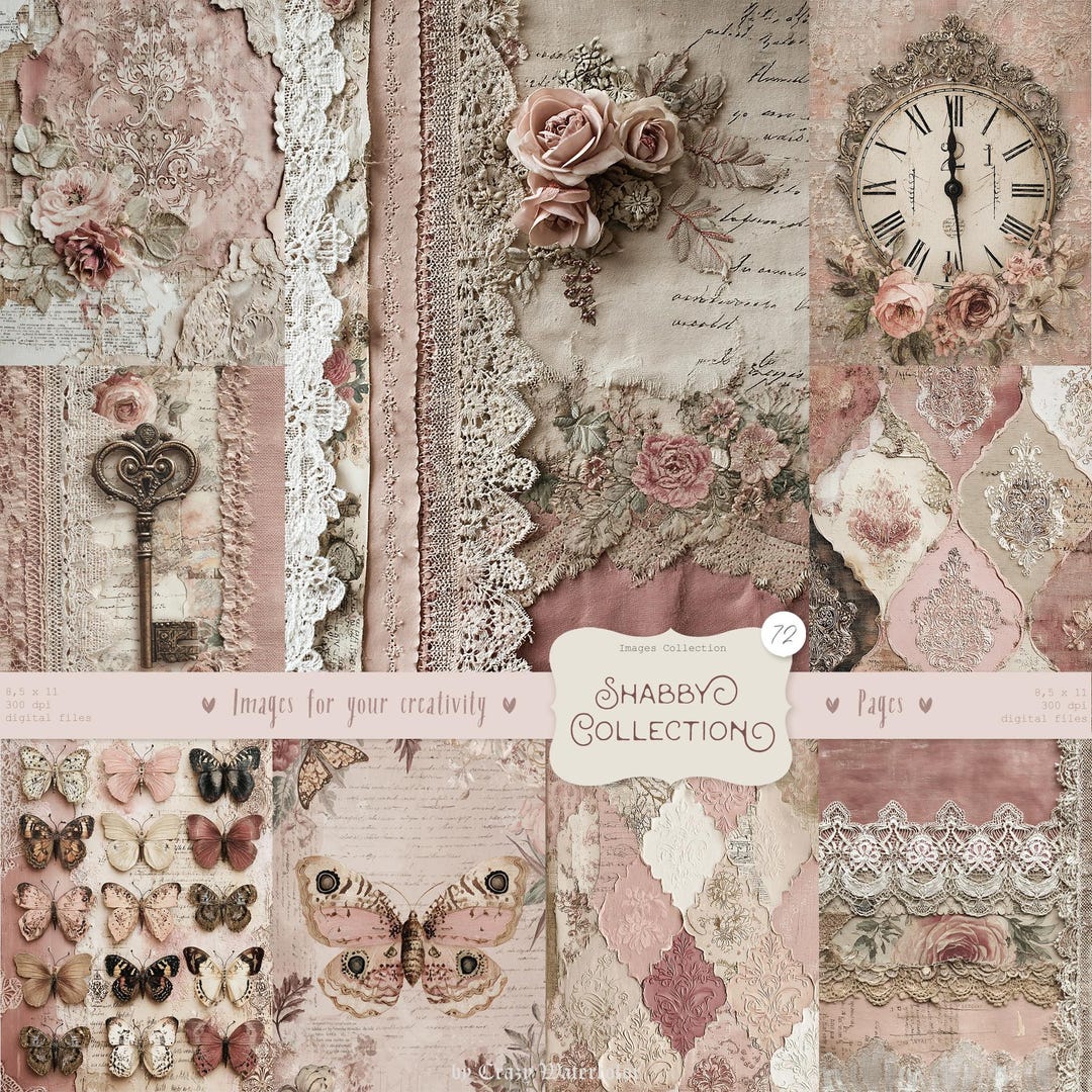 Pastel Shabby Chic Junk Journal Kit: White Scrapbook Background ...